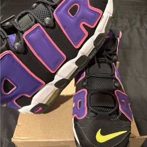 Nike Uptempo Sneakers in Black, Purple, and Pink